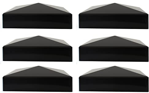 True 5x5 (127mm x 127mm) Plastic Pyramid Vinyl Fence Post Cap Black or White Multiple Quantities for True Actual 5 x 5 Vinyl Posts (6, Black)