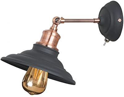 LORET+ - Lampada da parete con interruttore, 7901, AC220-240 V, 50/60 Hz, 1 x E27, max 40 W, diametro 20 cm, singola, nero