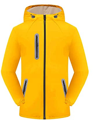 Wasserdichte Skijacke für Damen und Herren, warm, Winter, Schneemantel, Berg, Windjacke, mit Kapuze, Regenmantel, gelb, 46