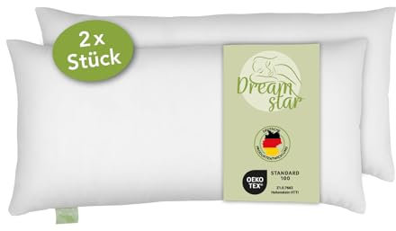 DREAMSTAR Eco 2er Set Kopfkissen mit Eco Faserfüllung | waschbar 40 Grad | Allergiker geeignet | 100% Mikrofaser | Öko-Tex Zertifiziert | 40 x 80 cm