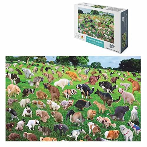 1000 Piece Puzzle,101 Pooping Puppies,Dogs Pooping Puzzle,Interesting Puzzles for Stress Relief,Funny Jigsaw for Children and Adults