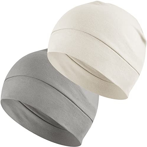 EINSKEY Bomullsmössa 2-pack Unisex löparmössa för vinter och sommar sportmössa nattmössa chemomössa,Grå och Elfenbensvit