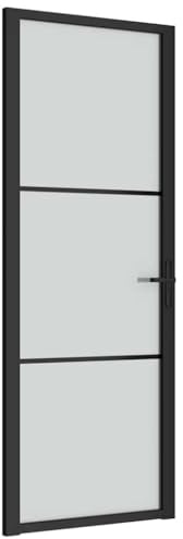 vidaXL Innentür Modernes Design Glastür Komplettset Zimmertür Tür Drehtür Wohnungstür mit Montagezubehör 76x201,5cm Schwarz Mattglas Aluminium