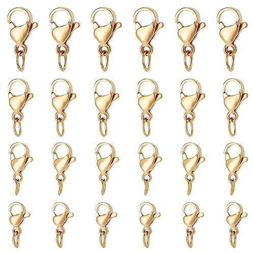 UNICRAFTALE 40 Pcs 4 Size 9-12mm Gold 304 Stainless Steel with Open Jump Ring Lobster Claw Clasp Trigger Hook Closures Clasps Curved Connectors Clasps DIY Craft Clasps for Jewellery Making