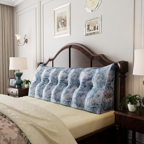 Johnear Rückenkissen Bedrucktes Lesekissen für Bett 180cm Blau, Rückenlehne Dreieckigen Sofakissen Wandkissen Bett für Lesen Schlafzimmer Kopfenden，Der Kissenbezug ist Maschinenwaschbar