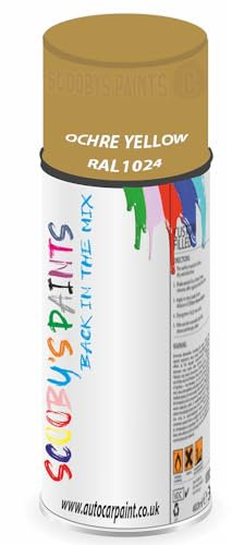 SCOOBYS PAINTS BACK IN THE MIX RAL1024 Ochre yellow 400ML Aerosol Spray Paint RAL Colour Can Gloss Shinny Finish DIY Indoor/Outdoor Wood Plastic Metal Heat Resistant Steel