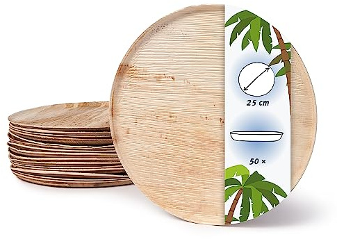 onlyleaf Palmware Pizza Einwegteller I Wegwerfgeschirr Partygeschirr aus Palmblatt I 50 x Pizzabrett rund 25 cm, flach, mit Rand I Palmblatt Einweggeschirr biologisch abbaubar & kompostierbar