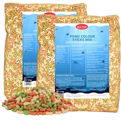 Lyra Pond® 2 x 40 L (6 kg) Pond Colour Sticks Koi Mix Fisch-/ Teichfutter | Mehrfarbiges Fischfutter mit Spirulina - Leicht verdauliches Fischfutter - Kräftigt die Farben des Fisches - Artgerecht