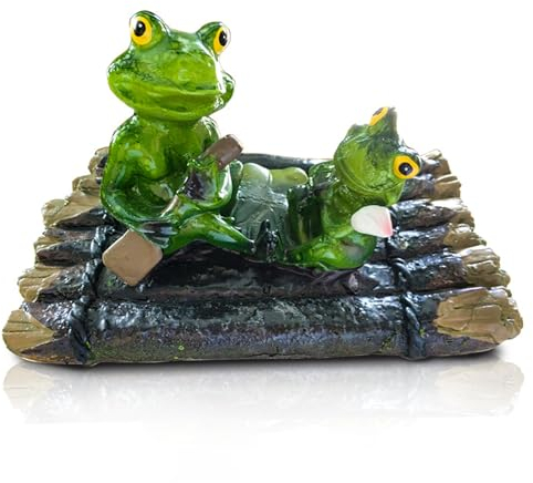 Wedhapy Schwimmende Teichdekoration Harz Frosch Teichdekorationen Im Freien Miniatur Froschstatue Auf Floß wasserdichte Froschfigur Teichornamente Im Freien Für Den Hofgarten