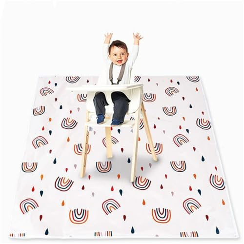 Treer Hochstuhl Bodenmatte Baby Hochstuhl Unterlage 110cm Kreatives Spritzmatte für Unter Hochstuhl, Bodenschutzmatte Wasserdicht Rutschfest Krabbelmatte Faltbar Spielmatte (Bohemian-Regenbogen)