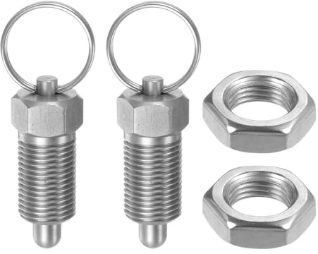 sourcing map 2Pcs Spring Plunger with Pull Ring M16x1.5 Thread Length Pin Dia.8mm Round Head Stainless Steel Non-Locking Retractable Index Plunger for Industrial Equipment
