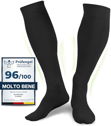 Calze a Compressione Graduata, Calzini Medicali, Uomo e Donna, Cotone Biologico al 60% (Nero, L (41-43))