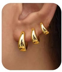 PANSHI Goldcreolen für Damen, trendig, klobige Goldohrringe, kleiner Knorpel-Huggie-Ohrring, zierliche, hypoallergene Ohrringe, Goldschmuck für Damen, Teenager, Mädchen, Geschenke, Gelbgold, kein