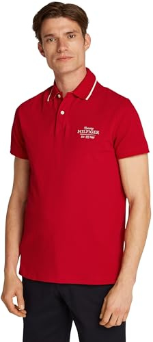 Tommy Hilfiger Herren Poloshirt Kurzarm Left Chest Graphic Regular Fit, Mehrfarbig (Medium Red), XXL