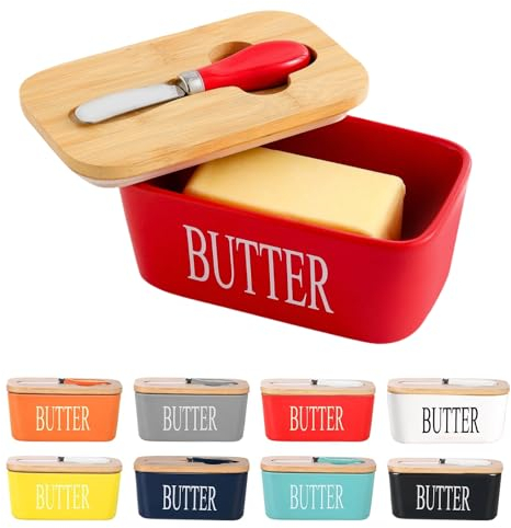 European Porcelain Butter Dish with Wooden Lid Silicone Seal, Perfect for Nuts, Cheese, 650ml