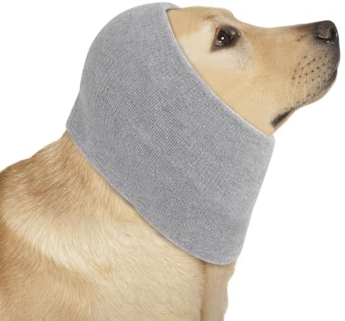 Comfpet Hunde-Ohrenschützer für Feuerwerk, Hunde-Ohrenschützer, Lärmschutz bei Angst, Hundepflege-Ohrenschützer, Ohrenschutz für Hundeohrwunden, Ohrenwärmer (verdickt, grau), Größe S
