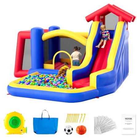 VEVOR Aufblasbares Hüpfburg, Hochwertiges Spielhaus-Trampolin für den Außenbereich, Hüpfburg mit Gebläse, Rutsche und Aufbewahrungstasche, Hüpfburg für den Garten der Familie 333 x 338 x 230 cm