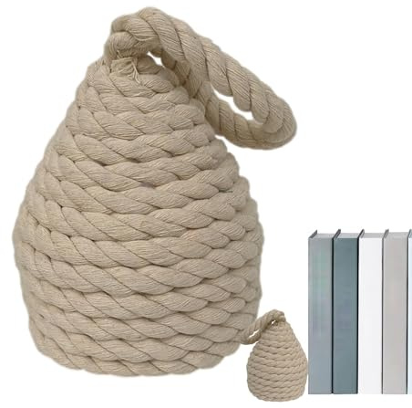 Butée de porte lestée - Butée de porte de sol - Butée de porte naturelle en osier avec poignée - Butée de porte en coton avec nœud de corde - Butée de porte intérieure lestée pour