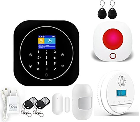 Sistema de alarma DIY de seguridad para el hogar, Smart Life Wifi GSM Control del sistema de alarma en el hogar Toque Toque Toque Compatible Tuya Smart Aplicación Kit de alarma antirrobo de bricolaje(