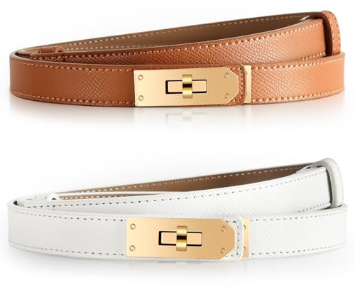 KUOGAS 2 Stück Gürtel Damen, Einfarbiges Klassisches Legierungs Twist Lock Verstellbarer Dünner Gürtel, Geeignet Für Kleiderdekoration, Kleid,Jeans