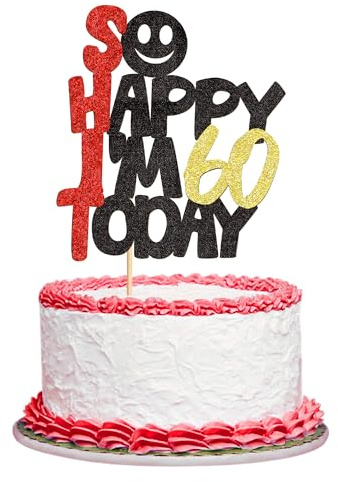 Blumomon 1Pcs 'So Happy I'M 60 Today' 60th Birthday Cake Toppers for 60th Birthday Party Decoration Supplies