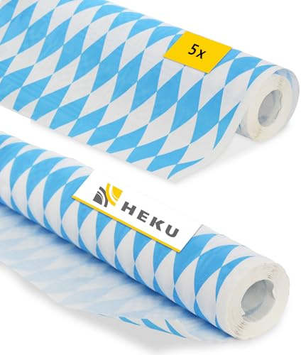 Heku Oktoberfest Deko Papiertischdecke Rolle 5 Stück 8m - Bierzeltgarnitur Tischdecke Papier bayrische Deko zuschneidbar - Tischdecke Oktoberfest blau weiß
