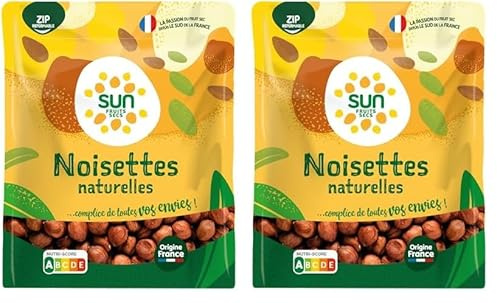 SUN - Noisettes Décortiquées 300 g - Origine France - Noisettes Entières Non Salées Non Grillées - Fruit Sec pour Grignotage, Apéro, Cuisine, Pâtisserie - Apéritif, Encas Sain (Lot de 2)