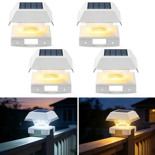 Solar Post Cap Lights for 4x4 Wood & Vinyl Fence, 4 Pack White