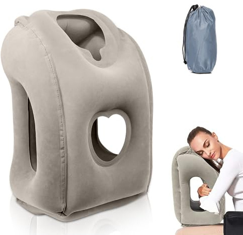 Riisoyu Coussin de Voyage Gonflable, Coussin de Voyage avec Support d'appui-tête Gonflable Portable Oreiller de Voyage Gonflable pour Les Avions, Les Trains, Les Voitures et la Sieste au Bureau, Gris