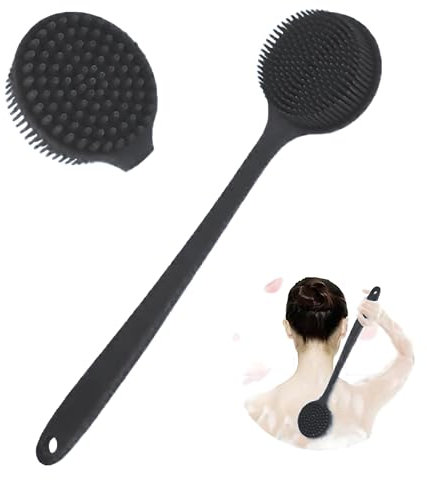 EdenPurea Silicone Body Scrubber with Long Handle, Double-Sided Bath Brush for Exfoliation & Massage, Lightweight Shower Back Scrubber with Non-Slip Grip