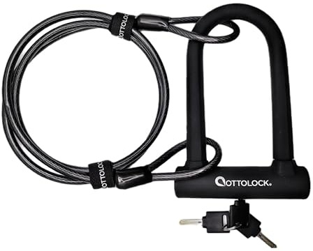 OTTOLOCK Sidekick Compact Bügelschloss und Kabelbündel, Schwarz | Leichtes Diebstahlschutz-Fahrradschloss für Straßen-, Mountain- und Elektrofahrräder mit Schlüsseln
