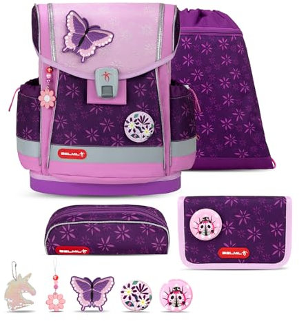 Belmil Classy Plus Schulranzen Set 6-teilig mit extra Schlüsselanhänger (405-78AG/S/K) (Purple Spring)
