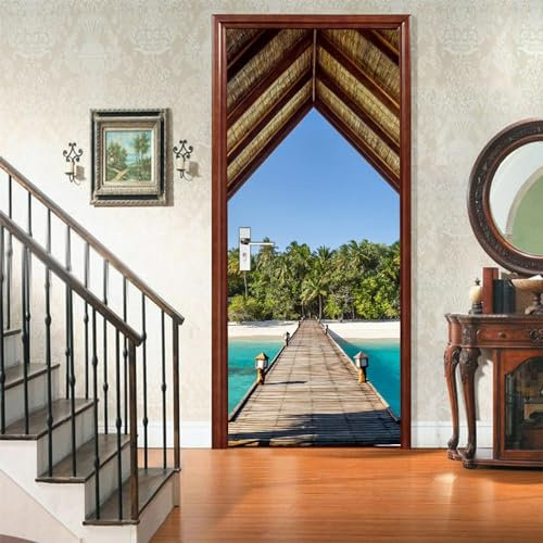 Türaufkleber Türtapete Türbilder Türposter Selbstklebend 3D Holzbrückenlandschaft 80 X 200 Cm Pvc Wasserdicht Abnehmbare Wandbilder Für Schlafzimmer Haus Bad Wc Büro n - Türwa-2999033308252