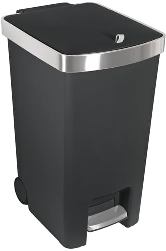 WUITOKI Mülleimer 40l mit Pedal, anthrazit, groß, geruchsdicht, geräuschloses Schließen, Treteimer 38x30x55cm