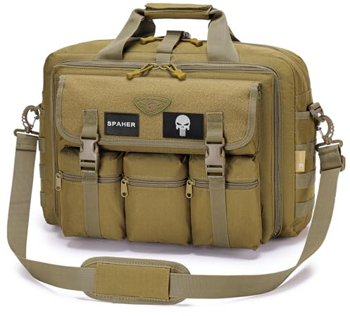 SPAHER Laptoptasche 17 Zoll Arbeitstasche Herren Groß Aktentasche Herren Taktische Militär Tasche Umhängetasche Messenger Bag Business Notebook Taschen Tragetasche Handtasche Khaki
