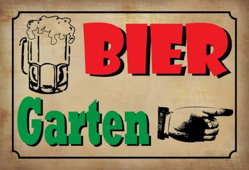 mrdeco Holzschild 12x18cm Bier Garten rechts Hinweisschild Holz Schild