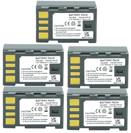 Lithium Battery 1Pc BN-VF815 BN-VF815U BN VF815 Battery ，Compatible For JVC， GZ-HD3, HD5, HD6, HD7, HD10, HD30, Everio GC-PX10 PX100 D720US D720EK(5 Pcs)