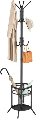 ELYKEN Coat Rack Freestanding, Entryway Coat Hanger Stand, Umbrella Holder, Hall Tree With 12 Hooks, Standing Coat Rack, Floor Standing Metal Umbrella Tree Stand,Black