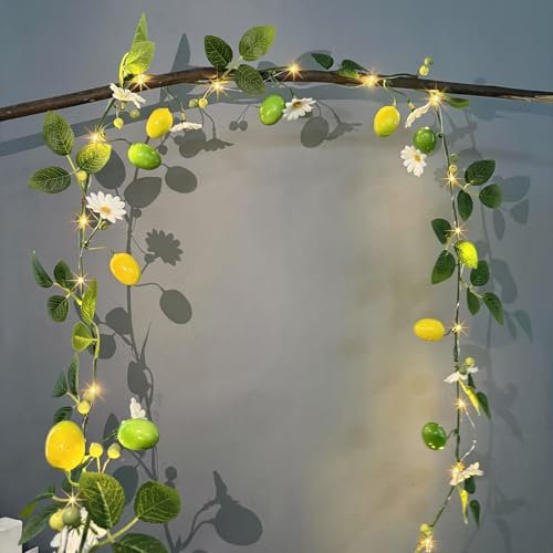 Riaxuebiy Guirlande lumineuse artificielle de lierre et de citron,20 LED 2 mètres,à piles pour mariage,anniversaire,jardin,fête,cadeaux,décoration
