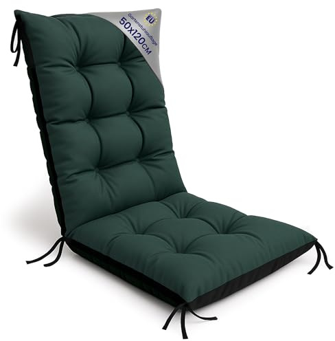 Amazinggirl Cojín Silla Jardín Respaldo Alto 50x120 cm - Colchón Asiento Exterior Mueble Patio Confort Impermeable Grueso Protección Verde Terraza Sol
