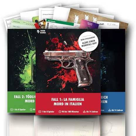KrimiGames® Fallakten Spiele - Realistisches Crime Game für zu Hause - Krimi-Spiele für Erwachsene - 3 spannende Kriminalfälle lösen (3 für 2 Deal) - Mordfall lösen Spiel für 1-6 Personen ab 14 Jahren