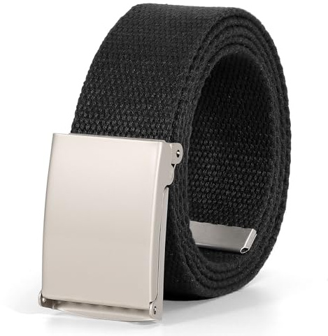 JasGood Unisesx Webgürtel Herren Damen Leinwand Arbeitsgürtel Frei Verstellbarer Flip-Top Webgürtel Schwarze Militärschnalle für Geschäft Sport Lässig