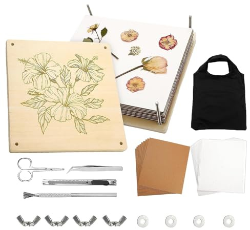 Tuxuseo Blompress, av trä | växtpress-set med väska | D-IY pressblommor-sats för blommor, blomblomblomster, herbarium och pyssel – bladpress och blompress för vuxna och blomuppsättningar