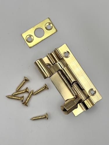 Brass Slide Bolt Door Lock – Cranked/Straight Neck, Heavy-Duty Tower Bolt with Screws – Shed, Bathroom, Bedroom, Gate, Cupboard Lock – Pack of 1 38mm,40mm,75mm,102mm (25x 50 MM Necked Bolt - Brass)