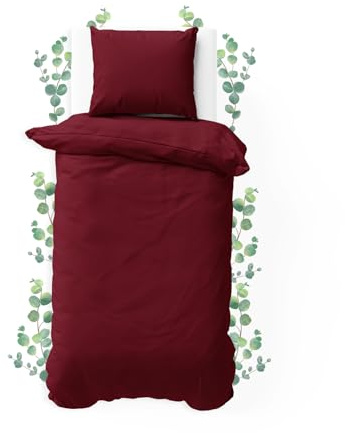 JACOBSON Bettwäsche 100% Baumwolle (135x200cm, Bordeaux, 2-teilig) | Set: 1 Bettbezug + 1 Kissenbezug 80 x 80 cm