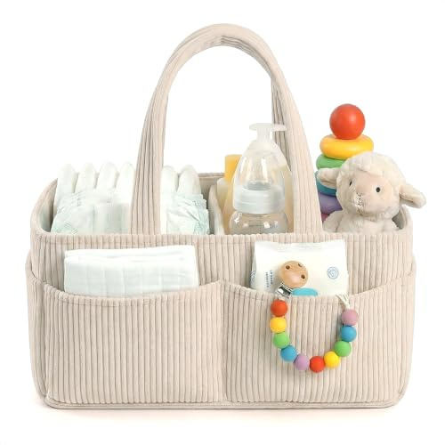 Ecofocet Cesta de Pañales para Bebes, Cesta Cambiador Bebe Portatil, Organizador de Pañales con Divisores Desmontables, Esenciales para Recién Nacidos para Viajes y Almacenamiento