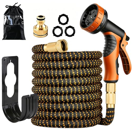 Gartenschlauch Flexibel 100 ft, Erweiterbarer Flexibler Gartenschlauch mit 10 Funktions Düse, 3/4 und 1/2 Zoll Messinganschlüssen, Wasserschlauch flexibel für Waschen und Gießen
