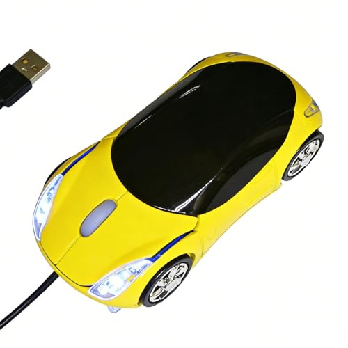 ZLMC Petite souris optique filaire USB en forme de voiture de sport, 1 000 dpi, 2 phares, Plug and Play, pour ordinateur portable ou bureau, bureau, maison, école, cadeau (jaune)