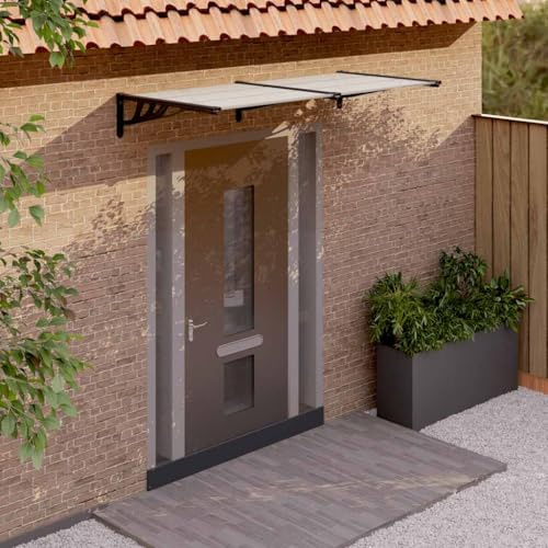 Mokuyary Toldo de puerta negro y transparente, policarbonato de 199 x 90 cm, toldo para puerta, protector de techo, cubierta de lluvia para ventana de casa de entrada