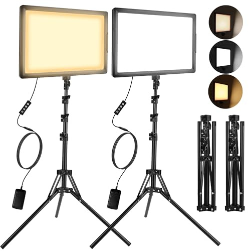LED Photo Video Light 2-Pack, Ci-Fotto Bi-Color Dimmable LED Continuous Lights, Photography Lighting Kit 2800-6500K CRI 97+ for Studios, YouTube TikTok Video Recording, Game Streaming